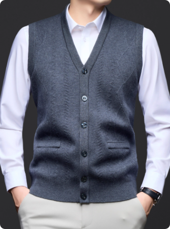 秋冬季爸爸装中老年男士羊毛马甲保暖针织外套开衫坎肩