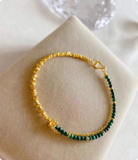 9999黄金配孔雀石手链