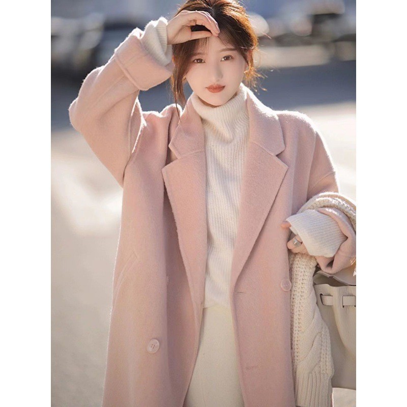 高级感双面羊绒纯羊毛大衣女2024秋冬新款韩版宽松中长款外套女装