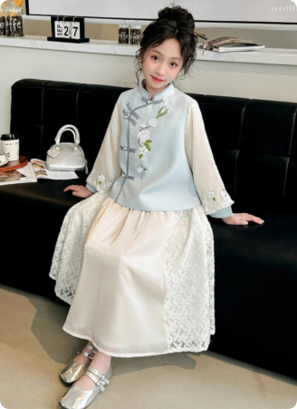 汉服女童连衣裙春秋款儿童新中式古装小女孩超仙唐装民国风连衣裙