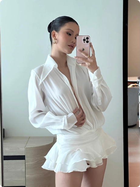 法式荷叶边Datt白色衬衫连衣裙2025高级设计感辣妹裙