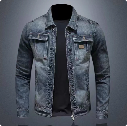 做旧复古牛仔夹克男士春季美式潮流修身上衣休闲帅气拉链机车外套