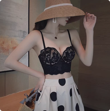 法式美背内衣女小胸无痕文胸聚拢收副乳防下垂性感蕾丝套装