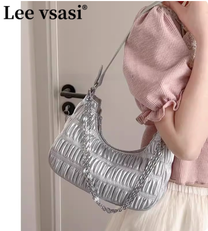 Lee vsasi小众设计褶皱包包女2025春夏新款潮单肩斜挎包百搭ins